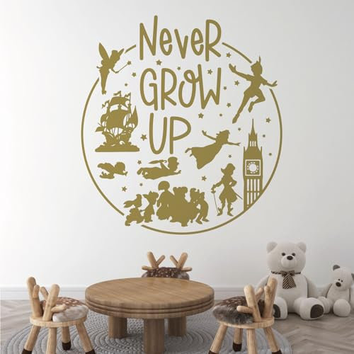 Never Grow Up - Disney Movie Neverland Book Peter Pan Inspired Decal Wall Sticker [XXLarge] [Gold]