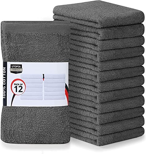 Utopia Towels Kitchen Bar Mops, 12 Stück, 16 x 19 Zoll, 100% Baumwolle, super saugfähig, graue Handtücher, Mehrzweck-Reinigungstücher für Haus und Küchenbars