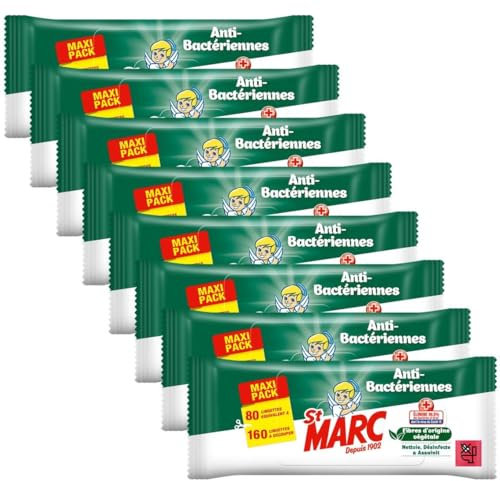 St Marc Lingettes Compostables Nettoyantes et Désinfectantes anti-bactérienne x80 - pack de 8