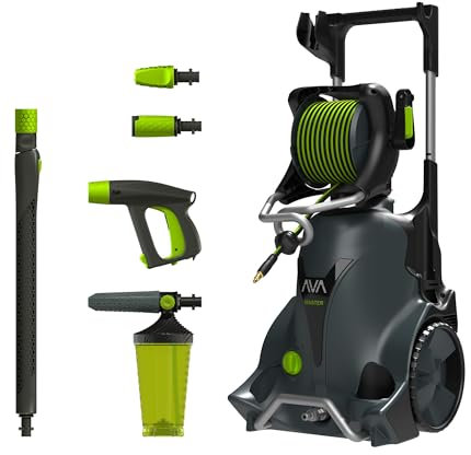 AVA Hochdruckreiniger Master P80 L, 160 bar, 600L/h 2800 W - inkl. Follow-Me Schlauchtrommel mit 10m Hockdruckschlauch, Vario Düse, Dreckfräse, Hochdruckwasserpistole, Zoomlanze & Wasserfilter