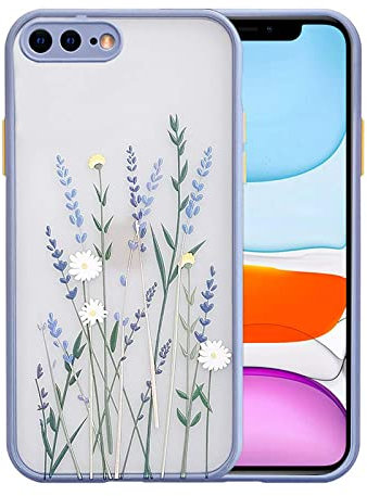 Ownest Compatible with iPhone 7 Plus/iPhone 8 Plus Case for Clear Frosted PC Back Flowers Pattern 3D Floral Girls Woman and Soft TPU Bumper Protective Silicone Slim Case for iPhone 7/8 Plus-Purple