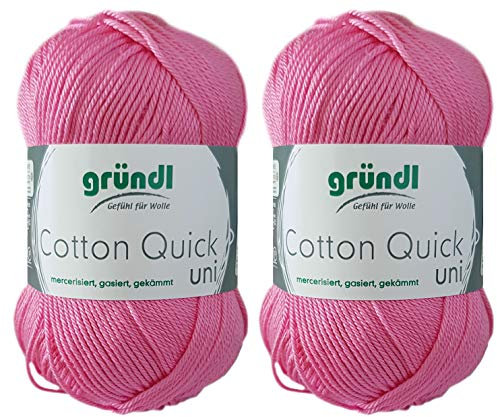 2x50 Gramm Gründl Cotton Quick 100% Baumwolle, Häkelgarn mercerisiert, gasiert, gekämmt inkl. Anleitung für ein Meerschwein (107 Candy Pink)