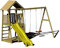 Wendi Toys J5 Outdoor-Klettergerüst, Holzspielplatz für Kinder mit Doppelschaukel, Rutsche, Kletterwand und Sandkasten, Robustes Holz, Naturfarbe, 300 x 340 x 270 cm, Alter 4–10