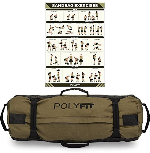 Polyfit Workout Sandsack für Fitness - Robuster Sandsack Workout Taschen mit 8 Griffgriffen für Sandsack Krafttraining (13,6 kg bis 34 kg) - Grün