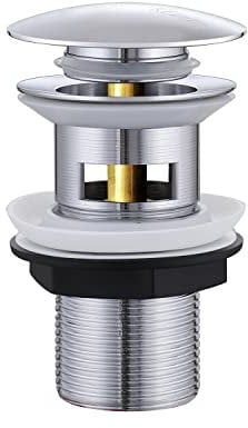 KENES Pop Up Sink Plug, Basin Sink Waste Slotted Pop Up Click Clack Sprung Plug with Overflow for Bathroom Sink, Polished Chrome