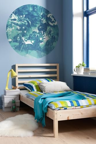 Komar Marvel DOT runde und selbstklebende Vlies Fototapete - Avengers Blue Power - Ø Durchmesser 125 cm - Kinderzimmer, Marvel, Wandtattoo - DD1-031