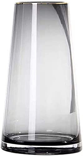 CLQ Light Luxury Smoke Grey Glasvase Golden Edge Vase Home Einfache Blumenvase Für Wohnzimmer Tischplatte, Hochzeitsdekoration-25x12x8cm