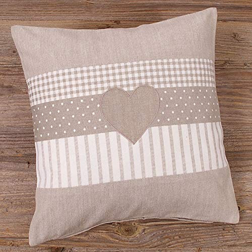 matches21 HOME & HOBBY Kissen-Bezug in 30x30 cm für Deko-Kissen Sofa-Kissen - Baumwolle Kissen-Hülle LINA Herz beige weiß kariert - Waschbarer Reißverschluss Zierkissen-Bezug für Couchkissen
