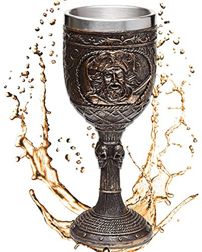mtb more energy Deko Kelch ''Captain's Old Brew'' - Trinkkelch in Bronze-Optik mit Piraten-Schädel- Freibeuter Fantasy Karibik