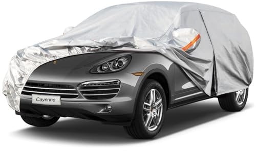 kayme 6 Schichten Autoabdeckung Wasserdicht Atmungsaktiv Passend für Porsche Cayenne (2010-2024), Vollgarage Autoplane für Regen Sonne Staub Schutz mit Baumwollfutter Frostschutz.(3-7 Tage liefern)