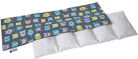 Medi Partners Kirschkernkissen 60x20cm 800g 100% Baumwolle 5 kammern Körnerkissen groß Öko Natur Wärmekissen Kältetherapie abnehmbarer Bezug (Kreaturen)