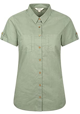 Mountain Warehouse Coconut Short Sleeve Womens Shirt - 100% Cotton Ladies Top, Lightweight, Breathable Blouse, Mesh Lined Tee - for Travelling & Daily Use Light Khaki Women's Size 18