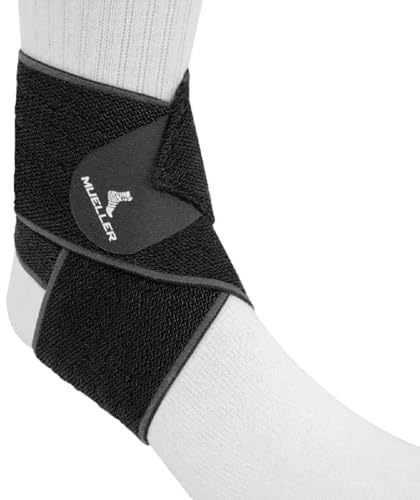 MUELLER Sports Medicine Easy Grip Adjustable Ankle Wrap, Ankle Pain Relief Support for Men and Women, Ideal for Sprains, Strains, Arthritis, Black, One Size
