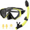UPhitnis Schnorchelset Kinder - Taucherbrille Anti-Fog und Trocken Schnorchel - Anti-Leck Tauchmaske Dry Schnorchel - Schnorcheln Set für Jungen Mädchen - Rosa, Blau, Schwarz, Gelb