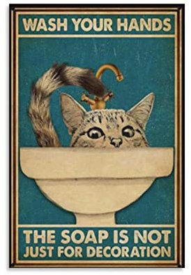 DUSUL Wash Your Hands The Soap Is Not Just for Dekoration – Schwarze Katze Poster für Zimmer ästhetische Wandkunst 20 x 30 cm