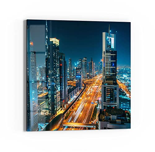 DEQORI Glasbild Echtglas | Motiv Schlafloses Dubai | quadratisch einteilig 30x30 cm | schöne Dekoration | Wandbild für Wohnzimmer, Schlafzimmer, Flur & Küche | moderne Wanddeko