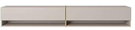 Selsey Meuble TV Suspendu avec 2 Portes 2 Étagères Meuble Télé De Salon 200 cm Beige Gris avec Insert Doré Mirrgo