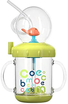 Süßer und tragbarer Wasserbecher beim Waltauchen, Lustiger Wassersprühbecher, Kinder Trinklernbecher, Kinder Sprühbecher mit Griffen, transparenter Trinkhalm Auslaufsicher Trinkflasche (Grün)