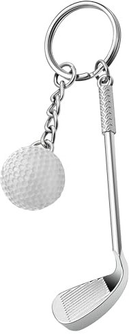AUTOZOCO Porte-clés golf balle et bâton métallique, porte-clés à thème de golf, porte-clés miniature de bâton et balle de golf, porte-clés de golf métallique, argent métallique, L