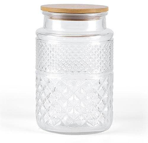 Winter Shore 1,8L Großes Glasgefäß mit Deckel - Luftdichte Behälter mit Bambusdeckel für Mehl, Zucker & Trockenvorräte - Dekorativer Klarer Vorratsbehälter, Süßigkeitenbox - Lebensmittelecht, BPA-frei