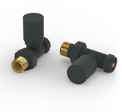 VANCOCO 2Pcs 1/2×15mm Anthracite Straight Radiator Valves Round, Manual Radiator Valves Pair Standard Connection for Heated Towel Rail and Central Heating Modern Bathroom