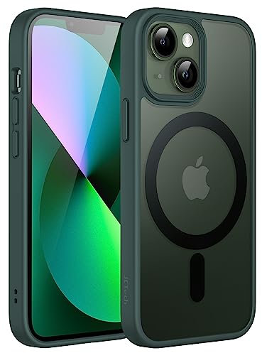 JETech Magnetisch Hülle für iPhone 13 Mini 5,4 Zoll Kompatibel mit MagSafe, Durchscheinende Matt Handyhülle Rückseite Dünn Stoßfest Schutzhülle (Dunkelgrün)