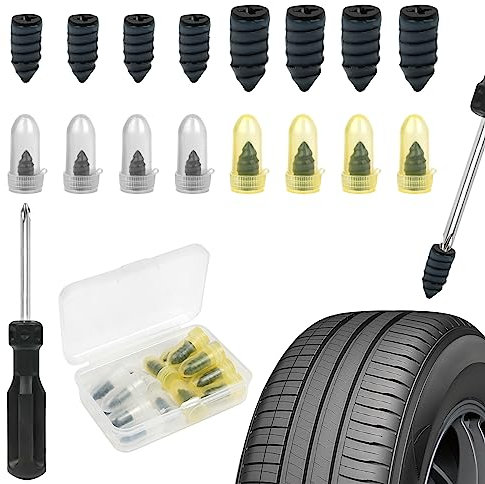 Adiwo Clavos de Reparación de Neumáticos de Goma, 16 PCS Tubeless Tire Repair Stud Kit, 2 Tamaños Tire Repair Studs with Screwdriver, Car, Motorcycle, Truck, Bike Tire Repair Kit (8S+ 8L)