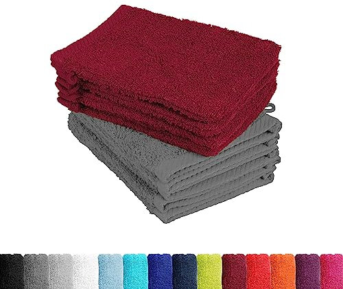 10er Pack Waschhandschuhe, Waschlappen Größe 15x21 cm in 5X Anthrazit + 5X Bordeaux 100% Baumwolle