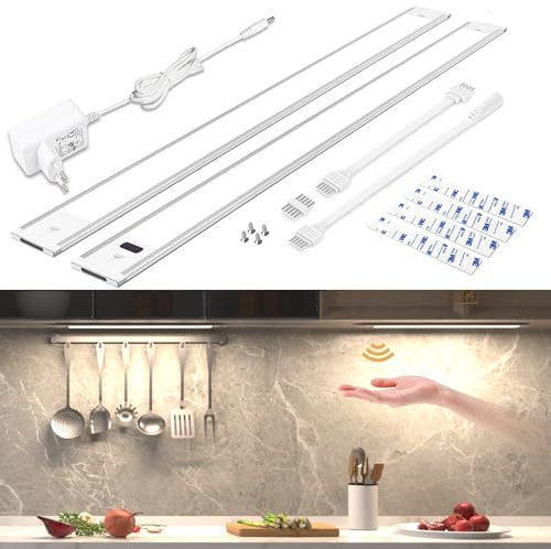 WOBSION LED Unterbauleuchte Küche Dimmbar mit Berührungsloser Sensor,Neutralweiß Unterbau Lichtleiste für Unterschrank Beleuchtung,4000k Ultra Dünn Lampe für Küchenschrank und Werkbank,42CM×2PCS,780LM