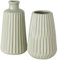 Deko Vase im 2er Set aus Keramik Mattes Design mit Rillen Höhe 18 cm Blumenvase Tischdekoration - Hellgrün