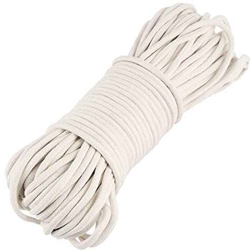 JOIKIT 1/4 Inch 164 Feet White Natural Cotton Rope, 6mm Clothesline Rope, All Purpose Braided Cotton Cord for DIY Craft Projects, Basket, Potted Plants and Hanging Laundry
