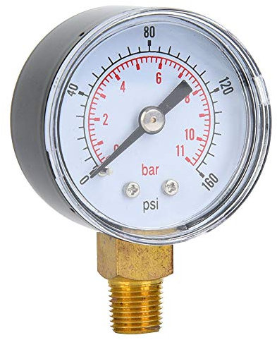 Montage Inférieur de Manomètre à Montage Inférieur BSPT 1/8 Pouce, Manomètre d'air pour Test de Pression d'air, d'huile, d'eau et de Carburant (0-160psi,0-11bar)