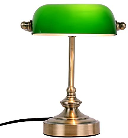 FIRVRE Grün Glas Banker Schreibtischlampe klassische G9 Bronze Finish Basis Plug in Vintage Tischleuchte für Büro Bibliothek Studierzimmer Arbeitszimmer Schlafzimmer