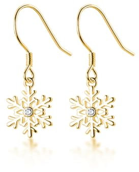 SLUYNZ 925 Sterling Silber Schneeflocke Ohrringe Tropfen für Damen Kleine Schneeflocke Ohrringe (B-Gold)