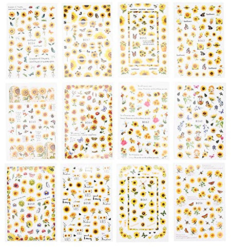 Nail Art Stickers, 12pcs / Set Sunflower Nail Art Stickers DIY Nail Art Manicure Decoration Stickers Supplies
