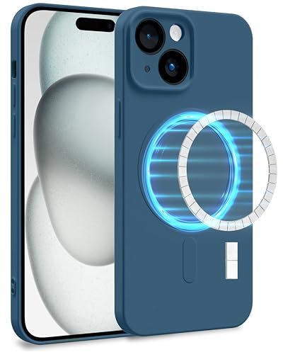 MyGadget Cover [ MagSafe ] per Apple iPhone 15 - Custodia in Silicone Morbido a Doppio Strato – Case con Protezione Fotocamera & Fodera Interna - Blu Scuro