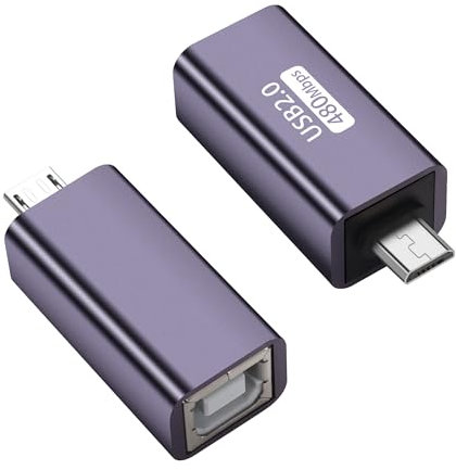 GELRHONR Micro USB zu MIDI USB B Adapter, Micro USB 5pin Stecker zu USB Typ B 2,0 Buchse Drucker Connect Konverter Unterstützung Laden Datenübertragung, für Drucker, Scanner-2 Pack (Micro USB Male)