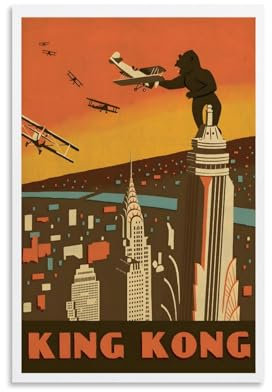 KVIINKD Wandposter King Kong, Vintage, Reise, Wohnzimmer, Schlafzimmer, Dekoration, modernes ästhetisches Wandkunst, Poster, Geschenk für Freunde, ungerahmt, 20 x 30 cm