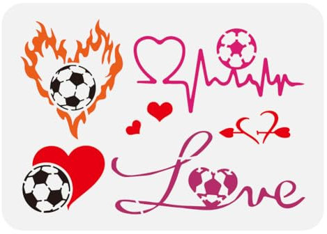 FINGERINSPIRE Love Heart Fußball Schablone 21x29.7 cm Fußball Flammen Malschablonen Herzschlag Fußball Zeichnung Schablonen Wiederverwendbare Herzform Fußball Vorlagen Für Ballsportarten Ballspiele