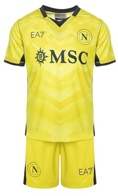 SSC NAPOLI Set Gara Junior Portiere Home, EA7 Prodotto Ufficiale, Maglia e Pantaloncino Replica Calcio Bambini 2024/2025-12 Anni
