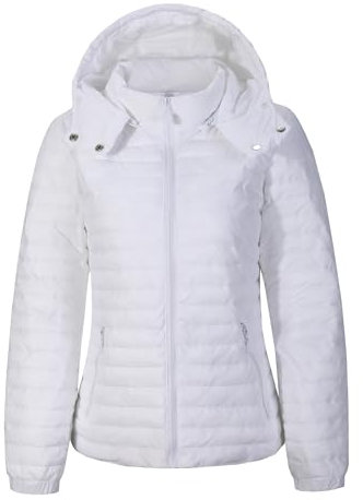 TONY BACKER Piumino Donna 100 Grammi Mezza Stagione Avvitato Trapuntato con Cappuccio Rimovibile per Lavoro Scuola Moto Quotidiano Attività All'Aperto DG004 (IT, Testo, L, Regular, Regular, BIANCO)