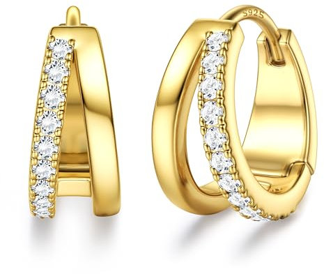 Dochais Creolen Gold Damen, 14K Vergoldeter Goldene Ohrringe 925 Sterling Silber, Hypoallergene Klein Ohrringe mit Zirkonia für Mädchen