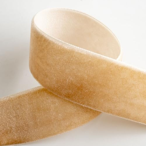 Italian Options Velvet Ribbon, Luxury, Single-Face Velvet Ribbon for Crafting, Christmas, Bows, Hair, Cakes, Weddings, Ornaments, Gift Wrapping, Flowers, 25mm x 10 Metre Roll, Champagne