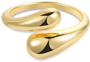 ALEXCRAFT 14K Gold Plated Chunky Thick Teardrop Waterdrop Open Adjustable Sterling Silver Thumb Finger Rings - Large Smooth Gold Ring for Women and Men