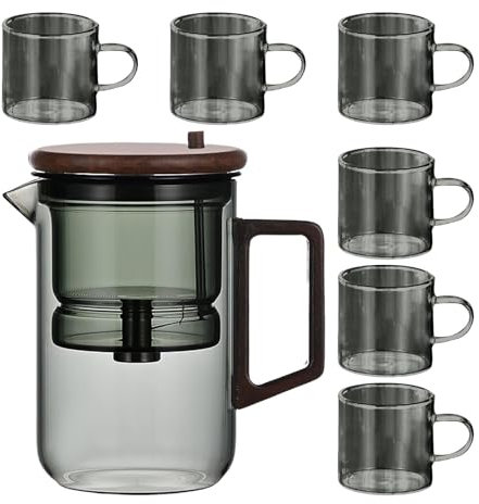 Maciun Teekanne aus Glas – Teekanne mit Holzgriff, Wassertrennung, Glas-Teekanne, stilvoller Teekessel, hitzebeständiger Teekessel für schwarzen Tee, Blumen, Tee, Grüntee
