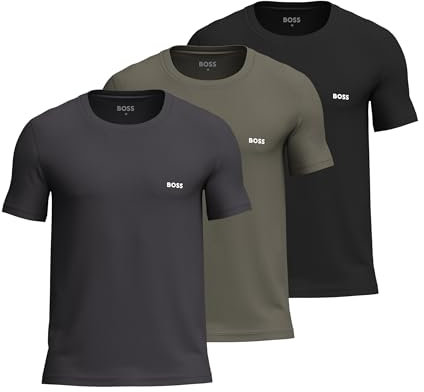 BOSS Mens Regular Fit Crew Neck T-Shirt 3 Pack Short Sleeve Black/Khaki/Charcoal 983 XL