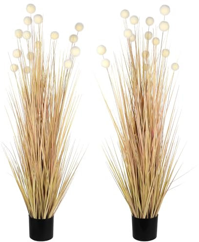 JonesHouseDeco 5ft (2Pack) Artificial Plastic Pampas Grass With Ball, 59in Tall Artificial Dogwood Indoor Outdoor Fake Grass Plant, Easy Care Home Office Wedding Deco Artificial Plants in Pot Faux