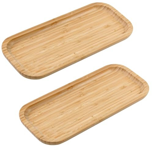 YBCCBY 2 Stück Bambus Tablett Aerviertablett Holz Dekotablett Holztablett Badezimmertablett Rechteckig Küchentablett Hölzerne Untersetzer Bambustablett Bambusunter Setzerservierplatten für Küchen Büro