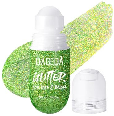 Prreal Roll-on Body Glitter Gel, Mermaid Makeup Festival Rave Accessories, Gliter Face Paint Holographic Hair Glitter Gel, Sparkle Body Shimmer Halloween Makeup for Rave Party(Green)