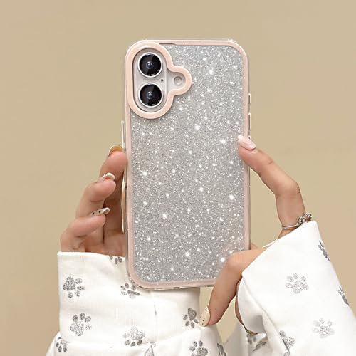 UEEBAI Glitter Case for iPhone 15, Clear Bling Case for Women Cute Shiny Phone Cover for Girls Pretty Candy Color Shockproof Girly Case - Pink